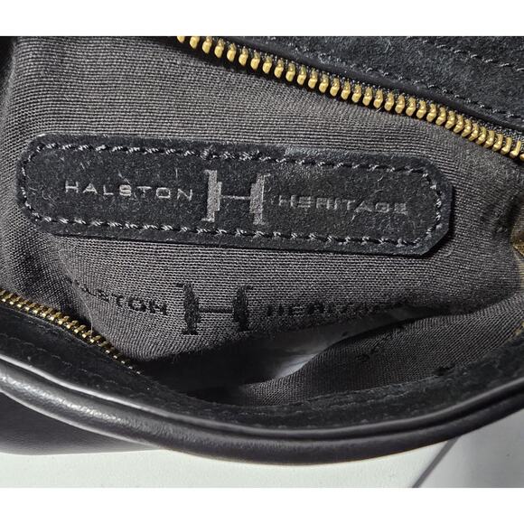 Halston Heritage Black Leather Shoulder Hobo Bag Purse - Picture 13 of 16